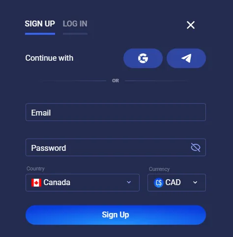 Legzo Casino sign up form example